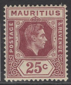 MAURITIUS SG259 1938 25c BROWN-PURPLE MTD MINT