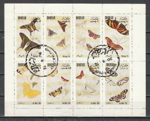 Dhufar, 1972 local issue. Butterflies sheet of 8. Canceled. ^