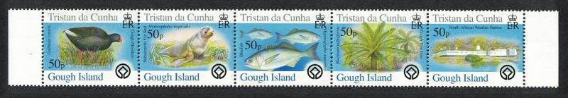 Tristan da Cunha Birds Fish Marine Life Plants Gough Island strip of 5v