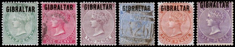 Gibraltar Scott 1-6 (1886) Mint/Used HH F-VF, CV $729.75 C