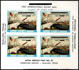 1971 US Poster Stamp First Int'l. Rocket Mail 35th Anniversary Test Flight