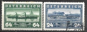 Austria 1937 Stamps Scott #383 Used Scott #384 Mint Danube Steamboats