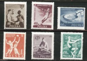 Poland Scott 699-704 MNH** 1955 Sports set CV$3.75