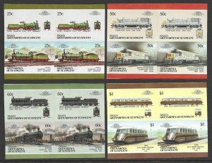 St. Vincent Grenadines - BEQUIA Train #11/27 IMPERF Proof BLOCKS 4 diff. F/VF-NH-