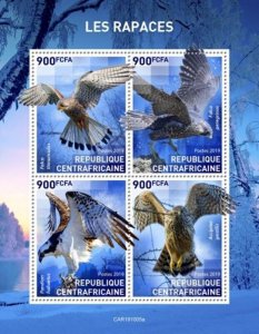 Central Africa - 2019 Birds of Prey - 4 Stamp Sheet - CA191005a