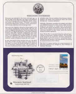 1998 Wisconsin Statehood Sesqui 32c Sc 3206 FDC on a PCS cachet info page