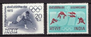 1972 India Sc #554-55 - 20th Olympic Games in Munich, Germany MNH Cv$7.50