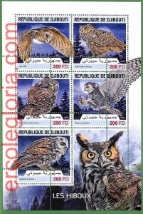 B1439 - DJIBOUTI - ERROR MISPERF Stamp Sheet - 2023 - Birds Owls-