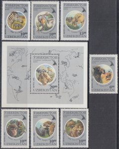 UZBEKISTAN Sc #96-103 CPL MNH SET of 7 + S/S - TASHKENT ZOO WILDLIFE