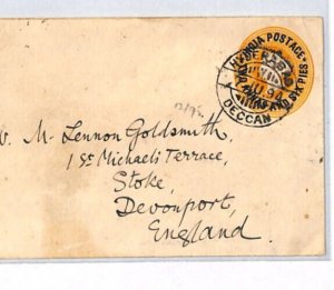 INDIA GB MARITIME Cover QV Stationery Overprint Hyderabad 1894 Devonport PJ237