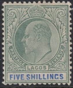 Sc# 58 British Lagos 1904-05 KEVII King Edward VII 5/ Wmk 3 MLH CV $27.50