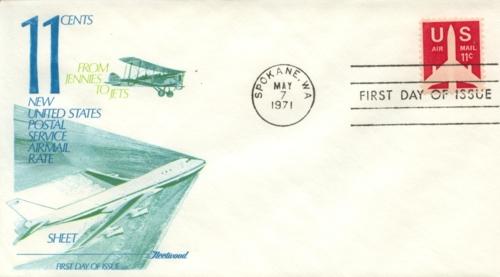 1971 11c Airliner Airmail Coil Stamp (Scott C82) Fleetwood