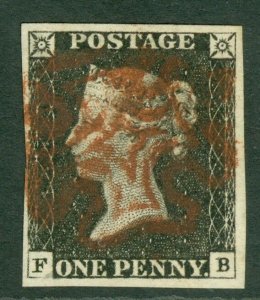 Sg 2 1d Black Plate 3 Letters F.B. Very Stamped With A Full Upright-
