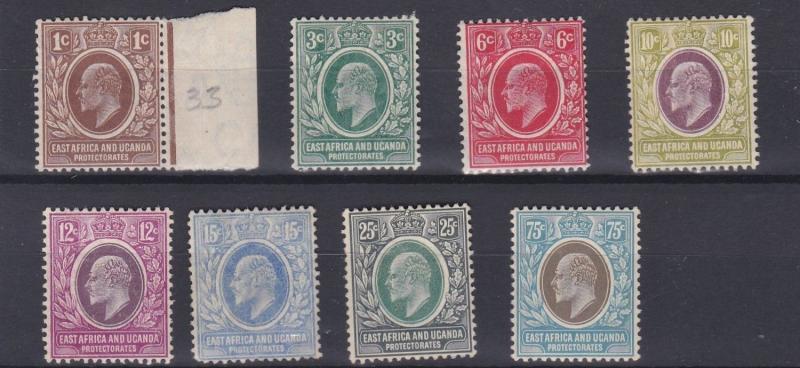 BRITISH EAST AFRICA  1907 - 08 SG  34 - 42 VARVALUES TO 75C  MH 25C + 15C NO GUM