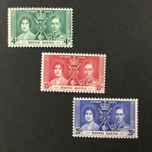 HONG KONG # 151-153, 1937 SET OF 3, Coronation KGVI. FVF, MNH. CV $30.50. (BJS)