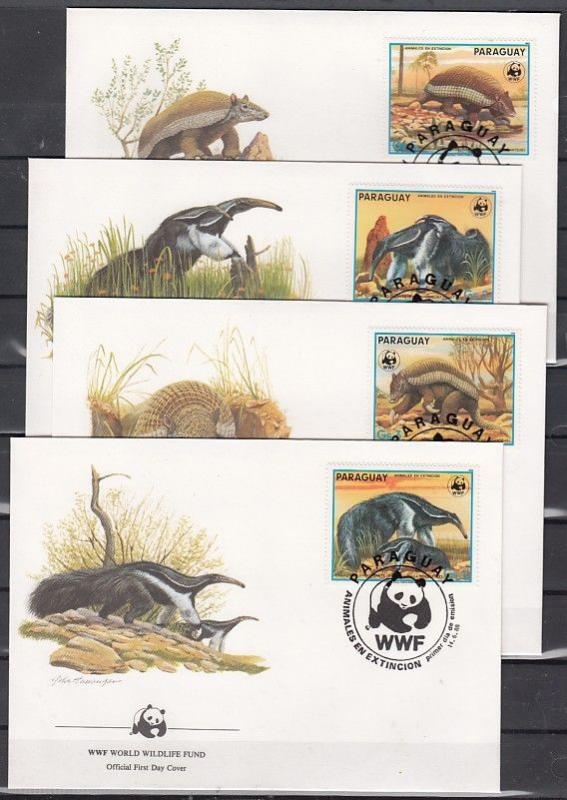 Paraguay, Scott 2252 A-D. Anteaters, W.W.F. issue on 4 First day covers. ^