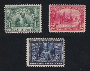 US 328-330 1c-5c Jamestown Exposition Mint F-VF OG NH SCV $440