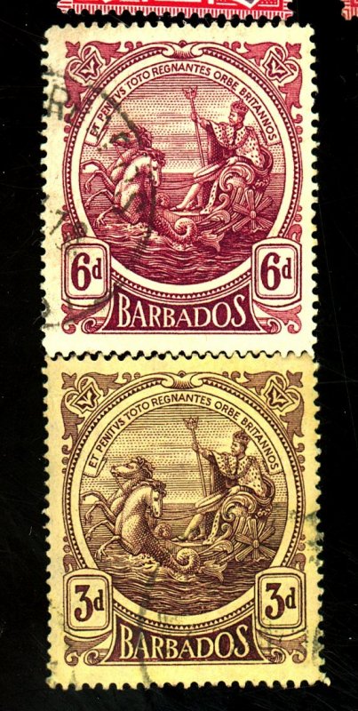 BARBADOS #121 123 USED FVF HR 121 CREASE Cat $33