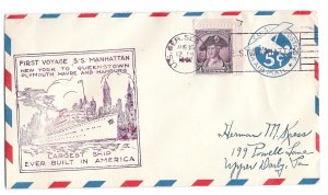 Ship Cover First Voyage 1932 SS Manhattan U.S.Ger Sea Post Cancel Sc UC2 708