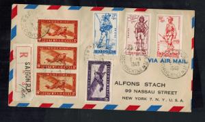 1949 Saigon Vietnam Registered airmail cover to USA Multi Franked