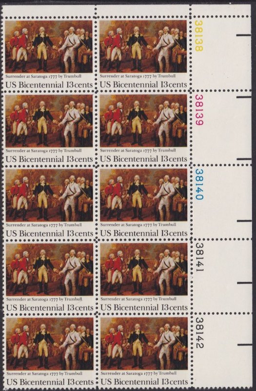 1728 Surrender at Saratoga Plate Block MNH