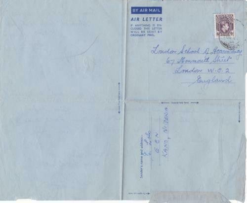 Nigeria 1954 air letter R20476 