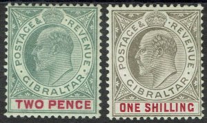 GIBRALTAR 1904 KEVII 2D AND 1/- WMK MULTI CROWN CA