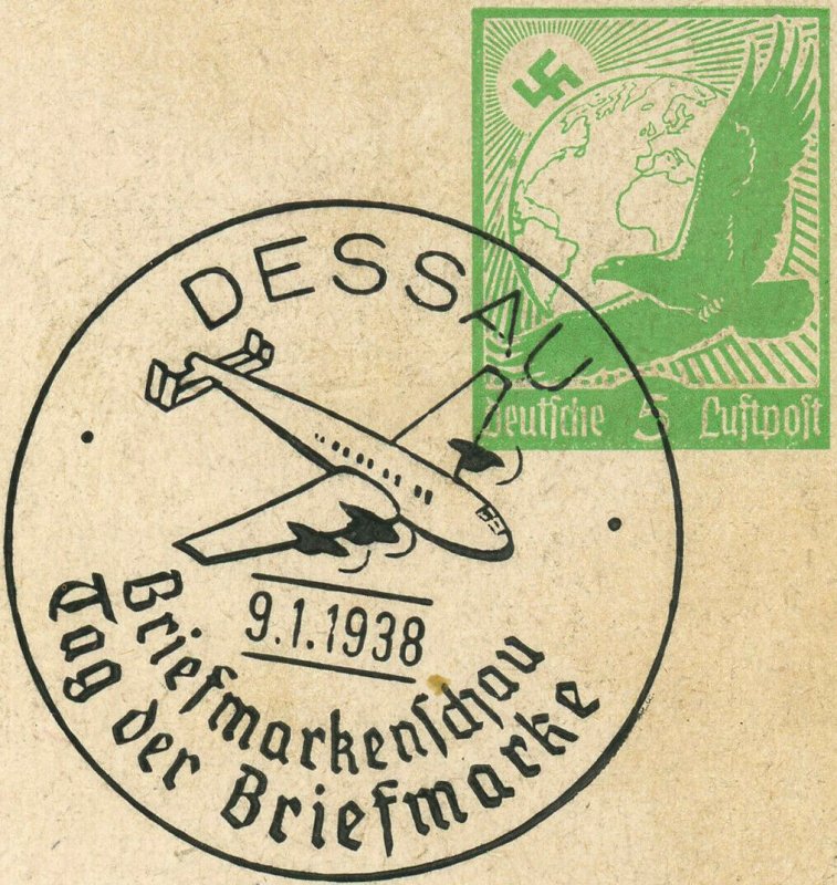 GERMANY 1938 DESSAU Stamp Show LuftPost Special Postmark Airmail Stationery Card