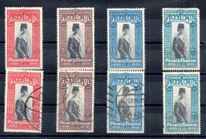 Egypt 1929 Prince Farouk mint MH & VFU sets #178-181 WS12241