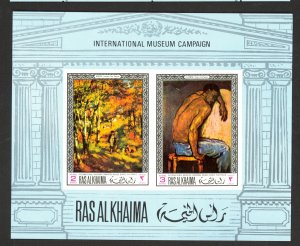 RAS AL KHAIMA 1968 Museum Campaign Art IMPERF Souvenir Sheet Mi.BLK45B MNH