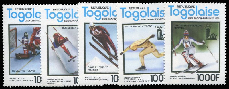 Togo #1049A-E Cat$100, 1980 Winter Olympics, complete set, never hinged