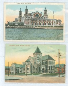 US  2 unused color PPC, ellis island, NY, mass. public library