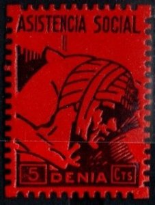 1937 Spain Civil War Charity Poster Stamp Denia 5 Centavos Social Welfare Stamp