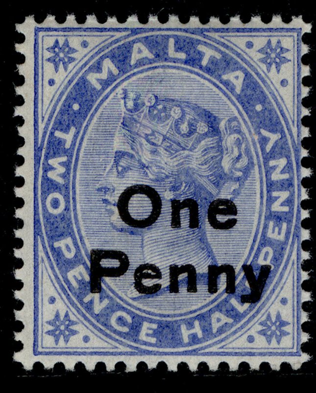 MALTA EDVII SG37, 1d on 2½d bright blue, NH MINT.