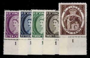 ST. VINCENT QEII SG207-211, 1964-65 set PERF 12½, NH MINT. PLATE 1 MARGINALS