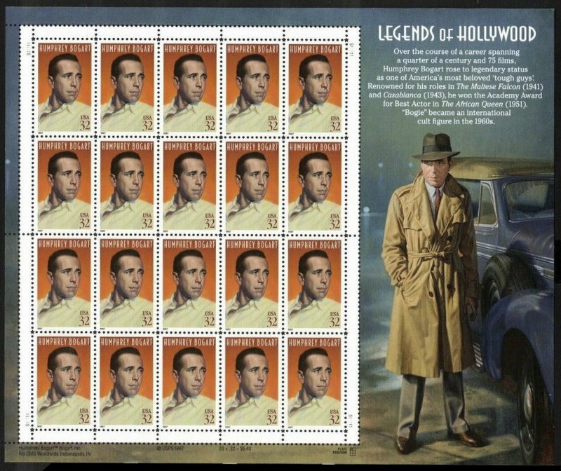 USA SC#3152 LEGENDS OF HOLLYWOOD - HUMPHREY BOGART FULL SHEET (1997) MNH