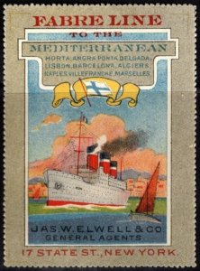 Vintage US Poster Stamp Fabre Line (SS Providence) To The Mediterranean Horta