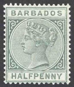 Barbados Sc# 60 MH 1882-1885 1/2p green Queen Victoria