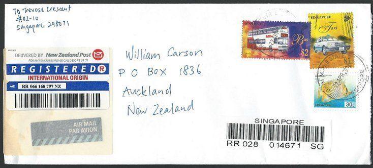 SINGAPORE 2002 Registered cover to New Zealand, GHIM MOI ESTATE cds........11811