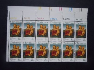 1973 #1507 8c Christmas Madonna Plate Block of 12 MNH OG VF