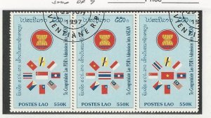 Laos, Postage Stamp, #1359 Used Strip of Nine, 1997 Flags