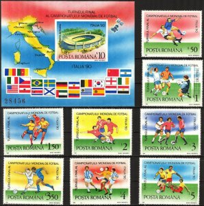 Romania 1990 Football Soccer FIFA World Cup Italy (2) set of 8 + S/S MNH