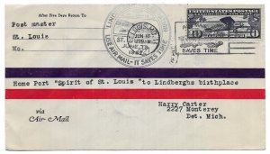 1927 Lindbergh Celebration, Spirit of Saint Louis, Missouri Cover, Scott C10