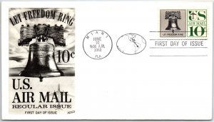 U.S. FIRST DAY COVER 10c AIR MAIL REGULAR ISSUE LET FREEDOM RING FLEETWOOD 1960