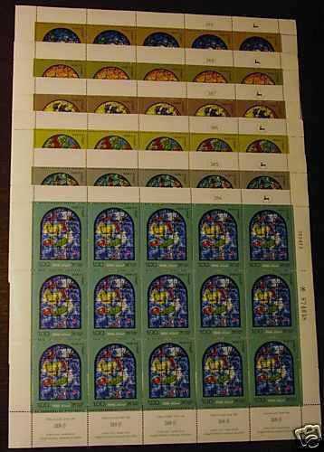 Israel 515-20 Sheets creased selvedge MNH Art, Chagall, Stained Glass Windows