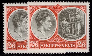 ST KITTS-NEVIS GVI SG76a + 76ab, 2s 6d PAPER VARIETIES, M MINT. Cat £42.