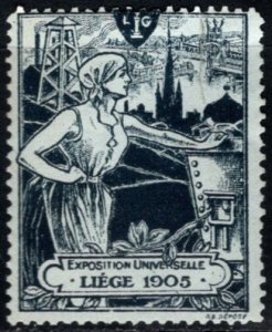 1905 Belgium Cinderella Poster Stamp Liege Universal Exposition MNH Tear