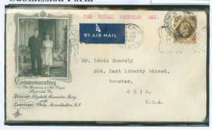 United Kingdom  1947 Elizabeth & Philip wedding; postally used event cover, some wrinkles.