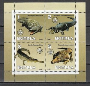 Eritrea, 2001 Cinderella issue. Crocodiles sheet of 4. *