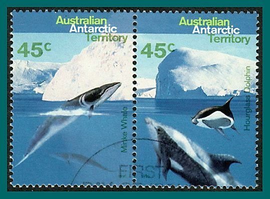 AAT 1995 Dolphins Whales, used pair  #L95-L96,SG109-SG110